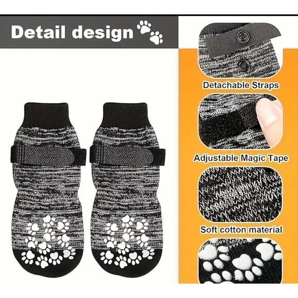 4-Piece Adjustable Non-Slip protective Dog Socks-Nylon/Cotton - Picture 4 of 9